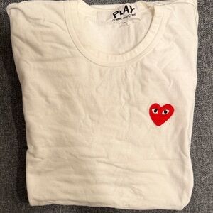 Comme des Garcons Men’s White Tee with Red Heart